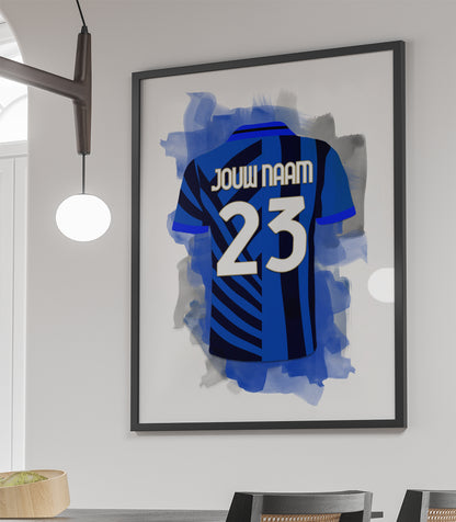 Inter Milan witte ingelijste poster met eigen naam en rugnummer - Internationale poster met personalisatie