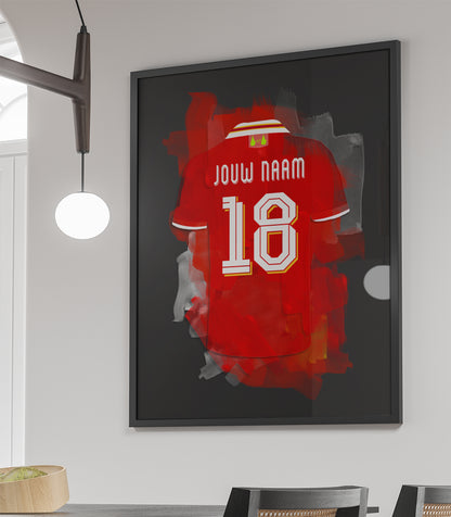 Liverpool FC ingelijste poster met eigen naam en rugnummer - Liverpool poster met personalisatie