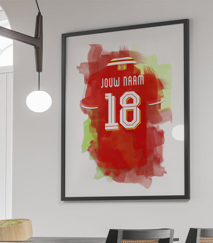 Liverpool FC witte ingelijste poster met eigen naam en rugnummer - Liverpool poster met personalisatie