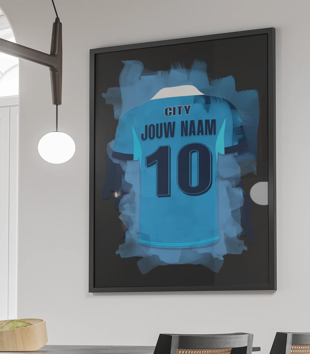 Man City Voetbal Poster Met Naam Muurdecoratie