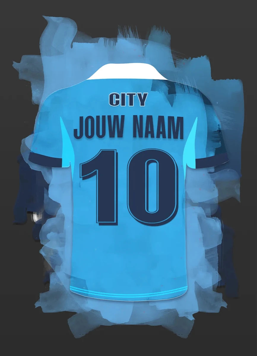 Man City Voetbal Poster Met Naam Personalisatie