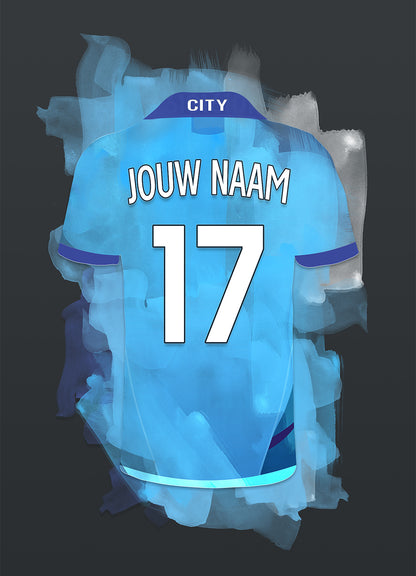 Manchester City poster met eigen naam en rugnummer - Man City poster met personalisatie