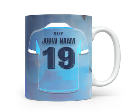Man City voetbal mok met naam - Manchester City mok met personalisatie - Voetbal fan kado