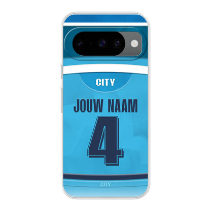 Manchester City telefoonhoesje - Met personalisatie - Google Pixel - Voetbal fan kado