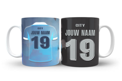 Man City voetbal mok met naam - Manchester City mok met personalisatie - Voetbal fan kado