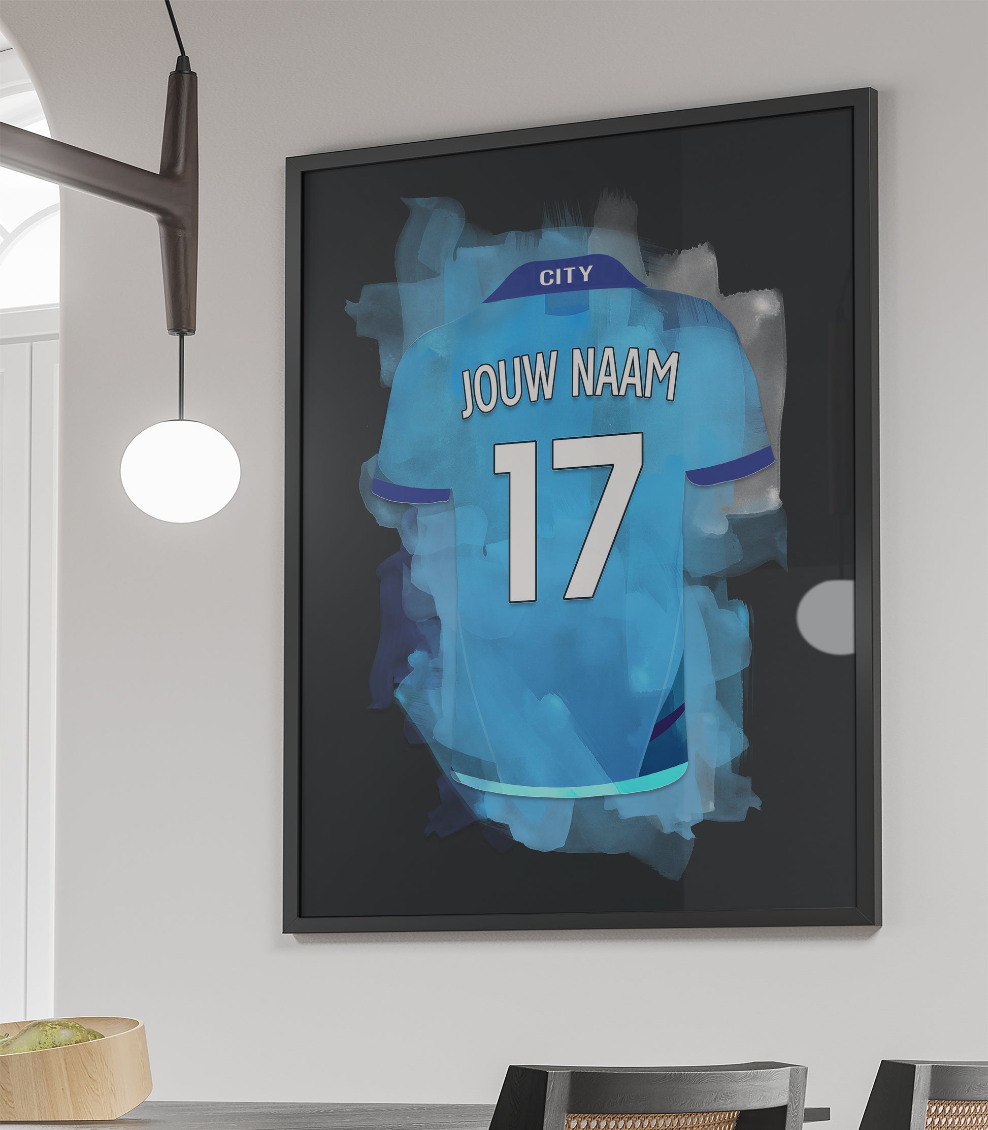 Manchester City ingelijste poster met eigen naam en rugnummer - Man City poster met personalisatie