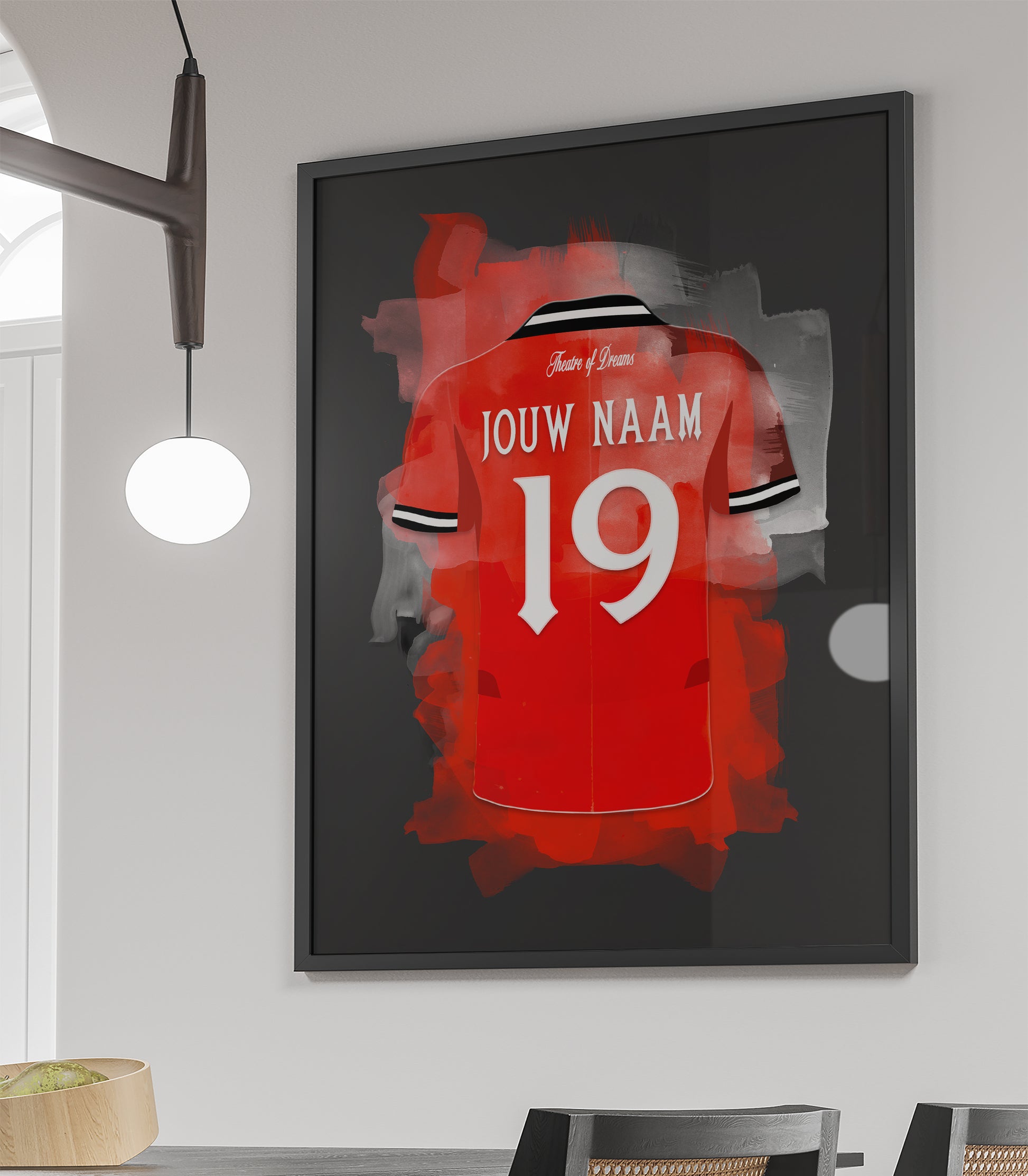 Manchester United ingelijste voetbal poster met personalisatie - eigen naam en rugnummer - Uniek voetbal cadeau
