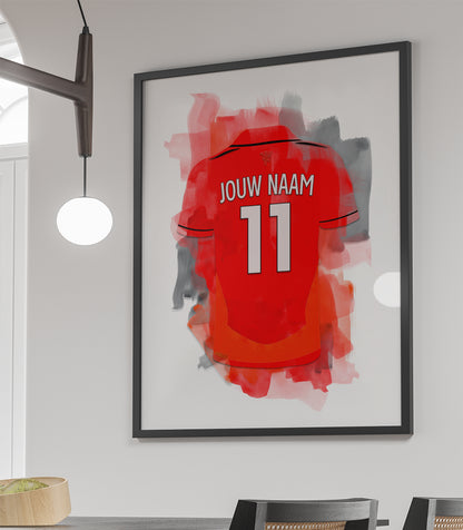 Manchester United ingelijste poster met naam en rugnummer - Man United poster met personalisatie