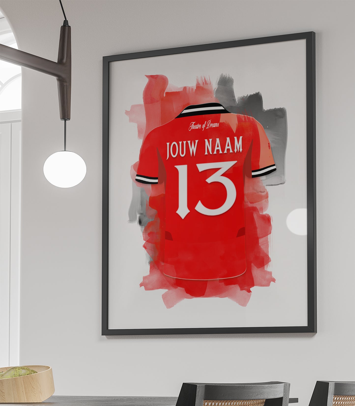 Manchester United ingelijste voetbal poster met personalisatie - eigen naam en rugnummer - Uniek voetbal cadeau