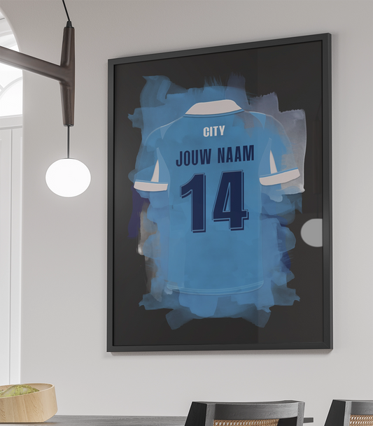 Manchester City Voetbal Poster Met Eigen Naam Verjaardag Cadeau