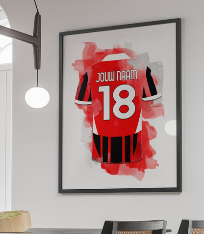 AC Milan witte ingelijste poster met eigen naam en rugnummer - AC Milan poster met personalisatie