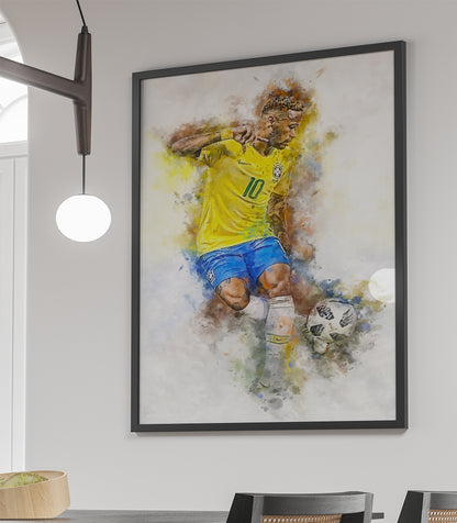 Neymar JR ingelijste voetbal poster aquarel waterverf