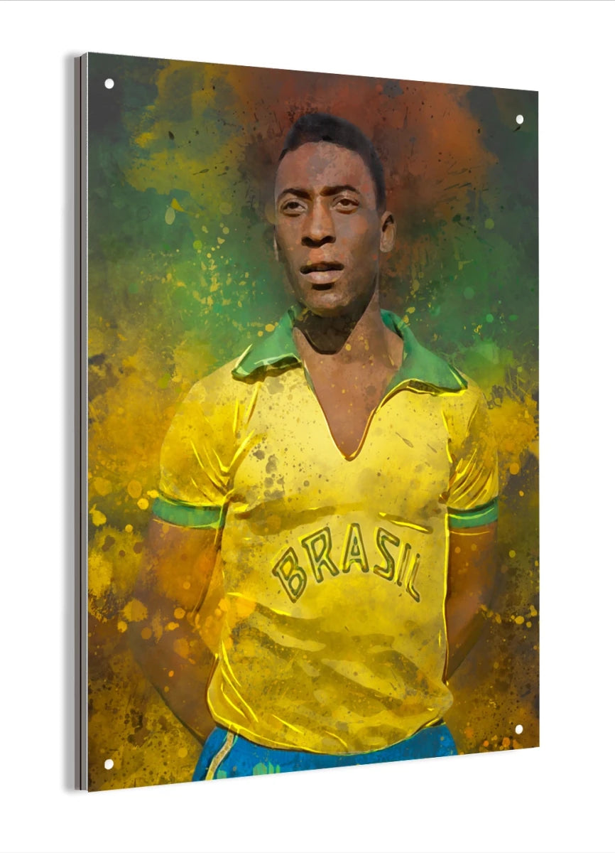 Pele Brazilië Voetbal Aluminium Dibond Wanddecoratie Mancave