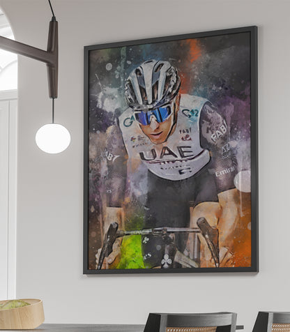 Pogacar ingelijste poster met motiverend wielrenner print – ideaal voor fietsfanaten en wielrenners