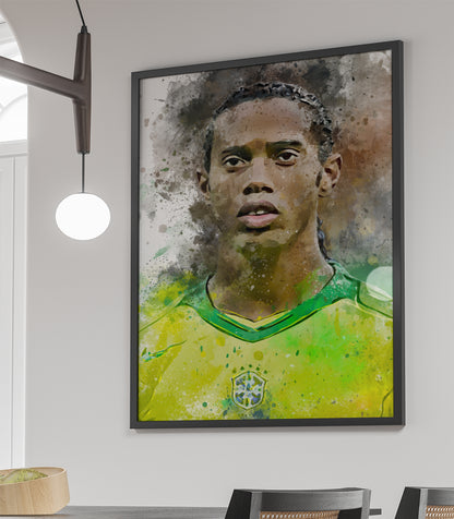 ronaldinho ingelijste poster Brazilië - portretposter - voetbal fan cadeau