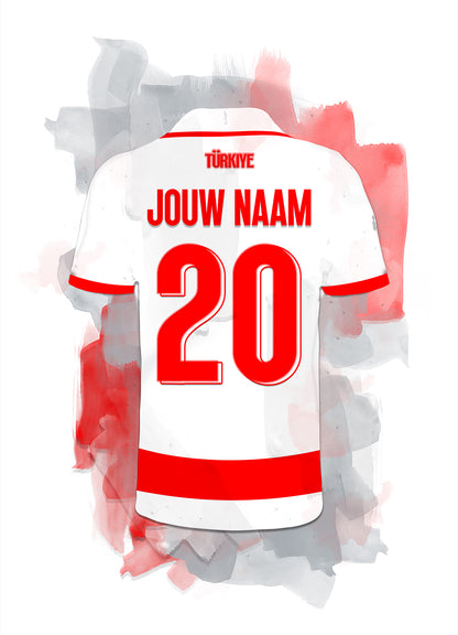 Turk Elftal witte voetbal poster met eigen naam en rugnummer - Turkse voetbal team poster met personalisatie
