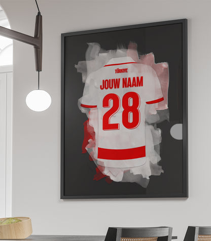 Turk Elftal ingelijste voetbal poster met eigen naam en rugnummer - Turkse voetbal team poster met personalisatie
