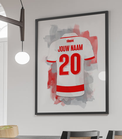 Turk Elftal witte ingelijste voetbal poster met eigen naam en rugnummer - Turkse voetbal team poster met personalisatie