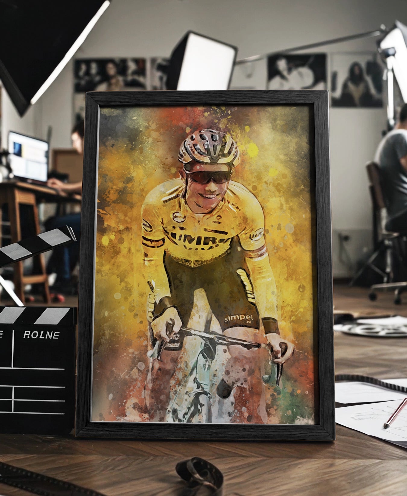 Van Aert ingelijste poster wielrennen waterverf