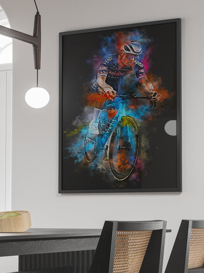Van Der Poel wielrenners ingelijste poster met motiverend wielrenner print – ideaal voor fietsfanaten en wielrenners