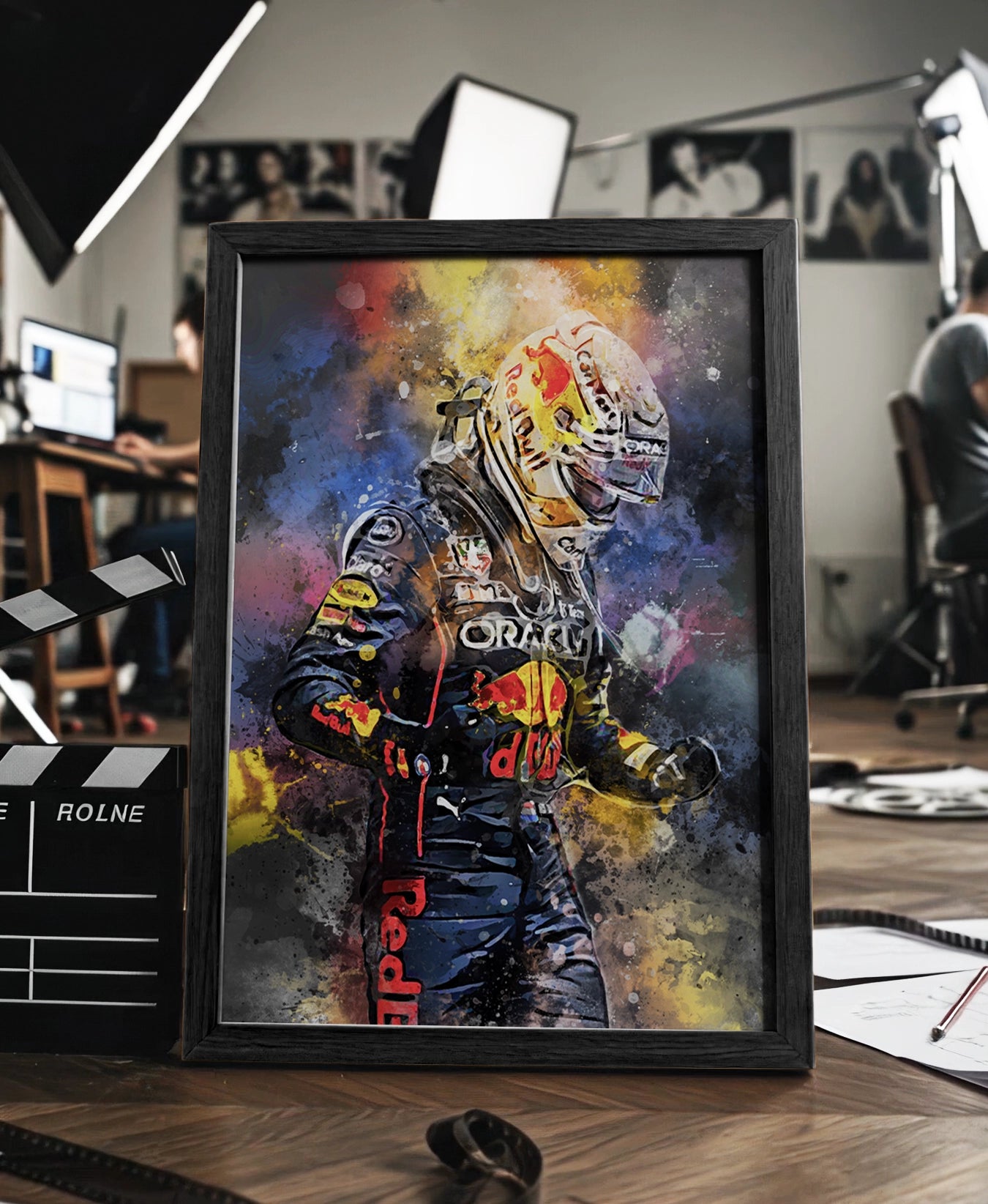 Max Verstappen ingelijste poster waterverf