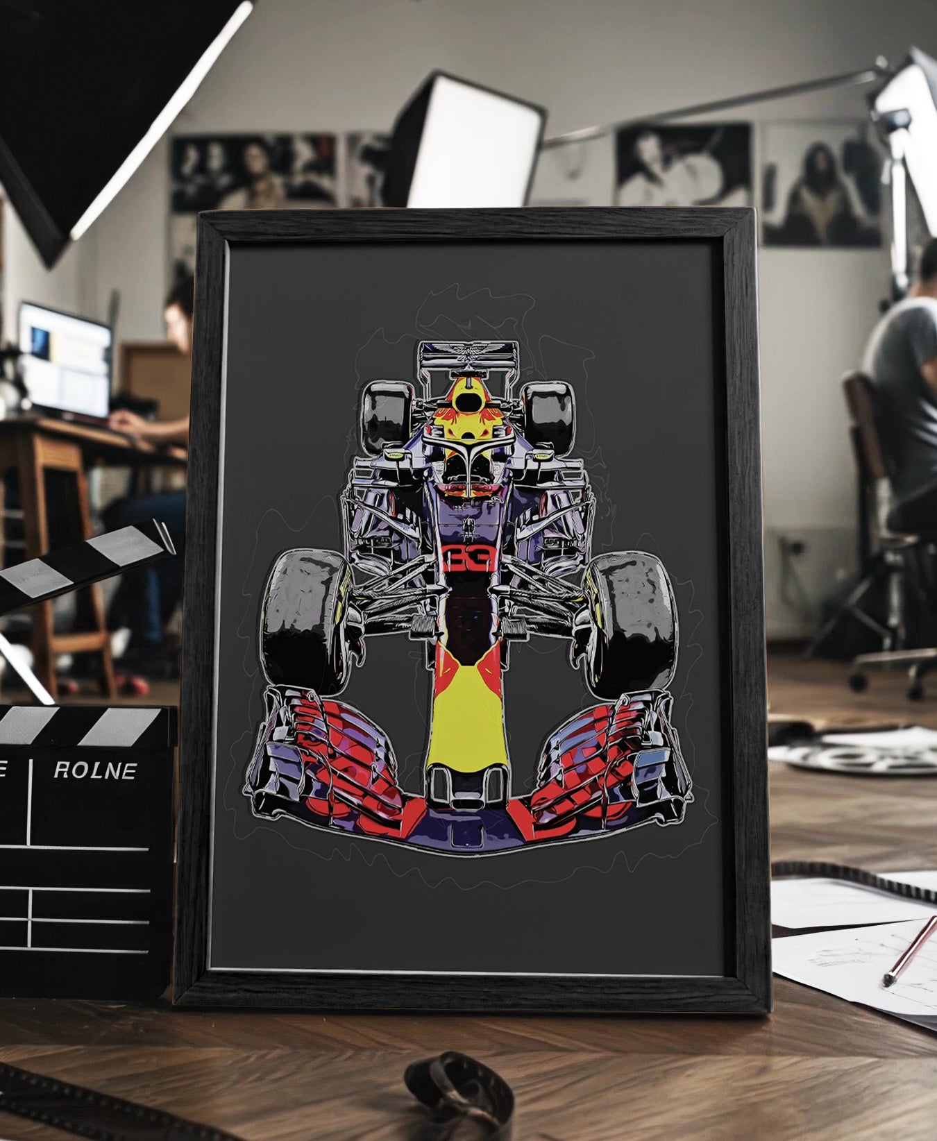 Formule 1 ingelijste poster waterverf