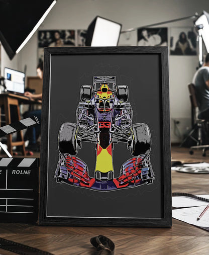 Formule 1 ingelijste poster waterverf