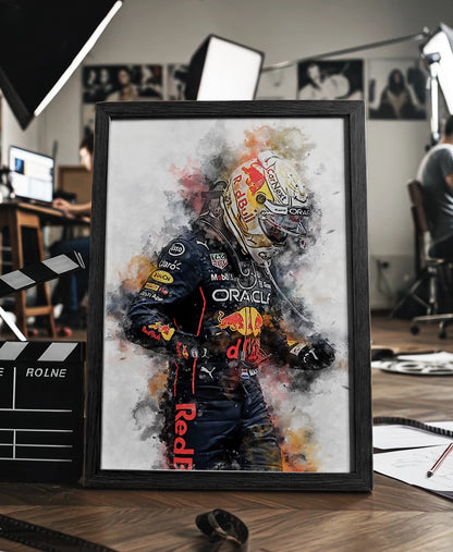 Max Verstappen ingelijste poster waterverf