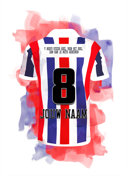 Willem 2 Tilburg poster met eigen naam en rugnummer - Willem II poster met personalisatie