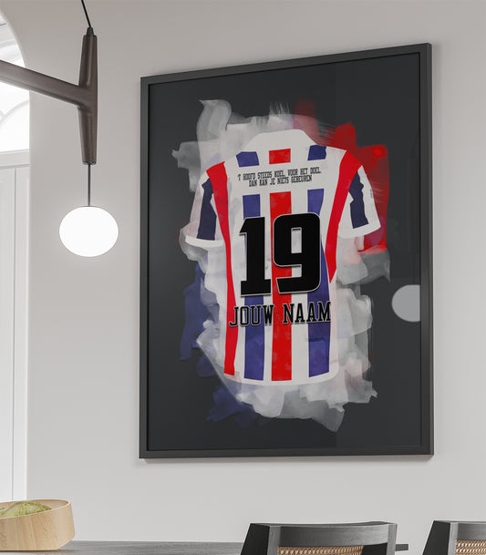 Willem 2 ingelijste poster met eigen naam en rugnummer - Willem II poster met personalisatie