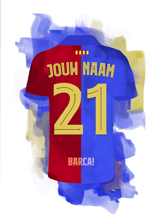 FC Barcelona poster met naam, beschikbaar op canvas, dibond, hd-poster en ingelijste poster. Met witte achtergrondkleur