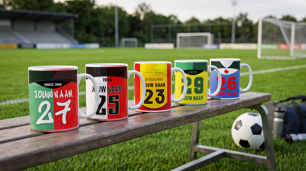 Voetbalmokken Gepersonaliseerd Met Eigen Naam En Rugnummer Kantoor Kantine Voetbalclub