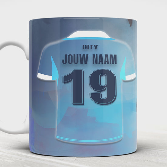 Man City voetbal mok met naam - Manchester City mok met personalisatie - Voetbal fan kado