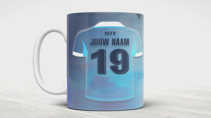 Man City voetbal mok met naam - Manchester City mok met personalisatie - Voetbal fan kado