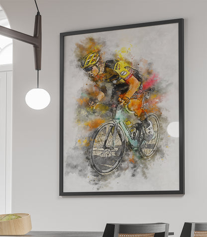 Van Aert Jumbo Visma ingelijste witte poster met motiverend wielrenner ontwerp – ideaal voor fietsfanaten en wielrenners.